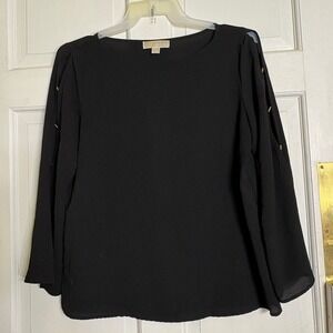 Michael Michael Kors Black Split Sleeve Blouse Gold Hardware QF04C21C5J Womens L